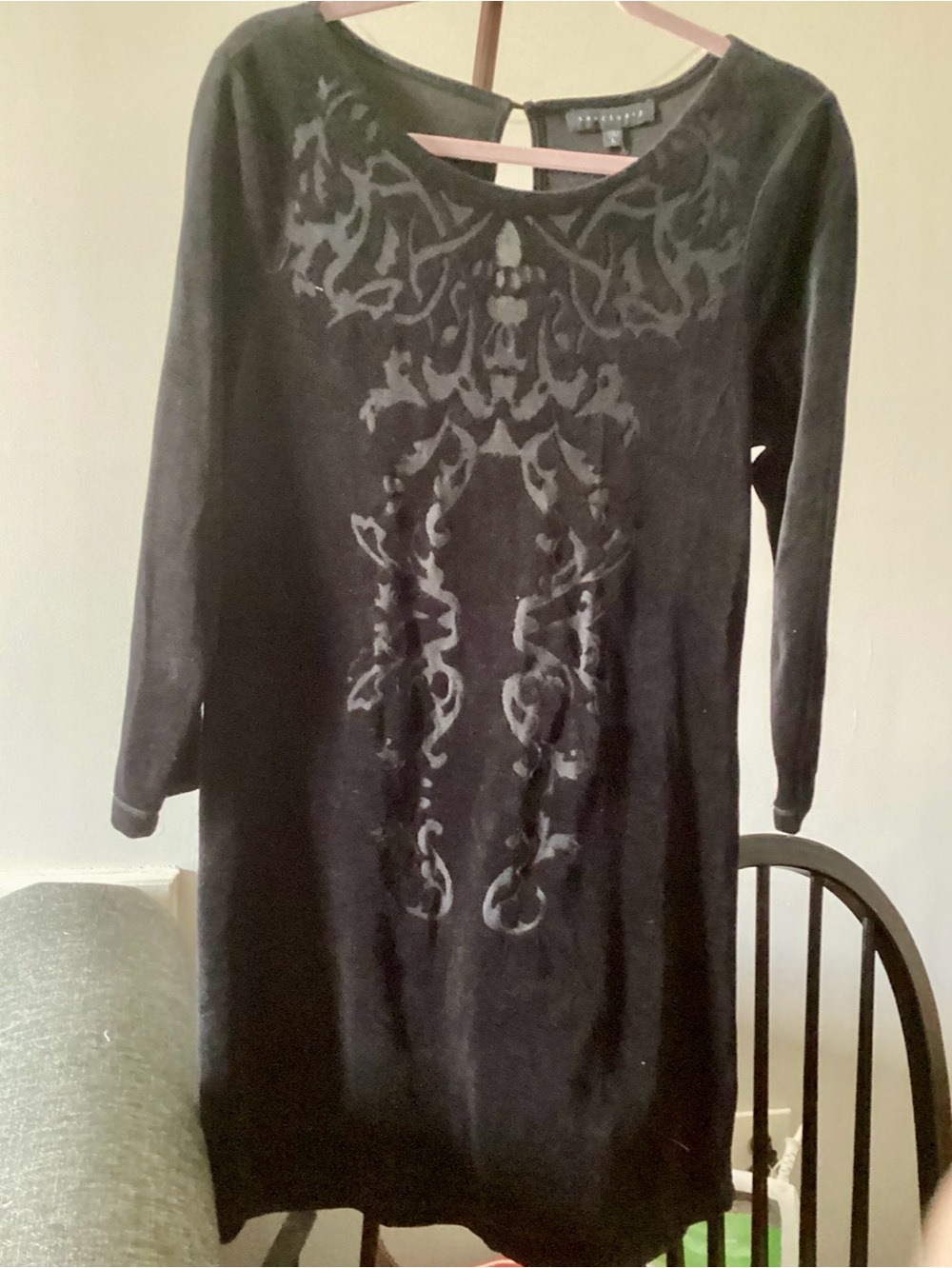 L M Cotton Blend Simple Elegant Black Cotton Velvet Burn Out Mini dress